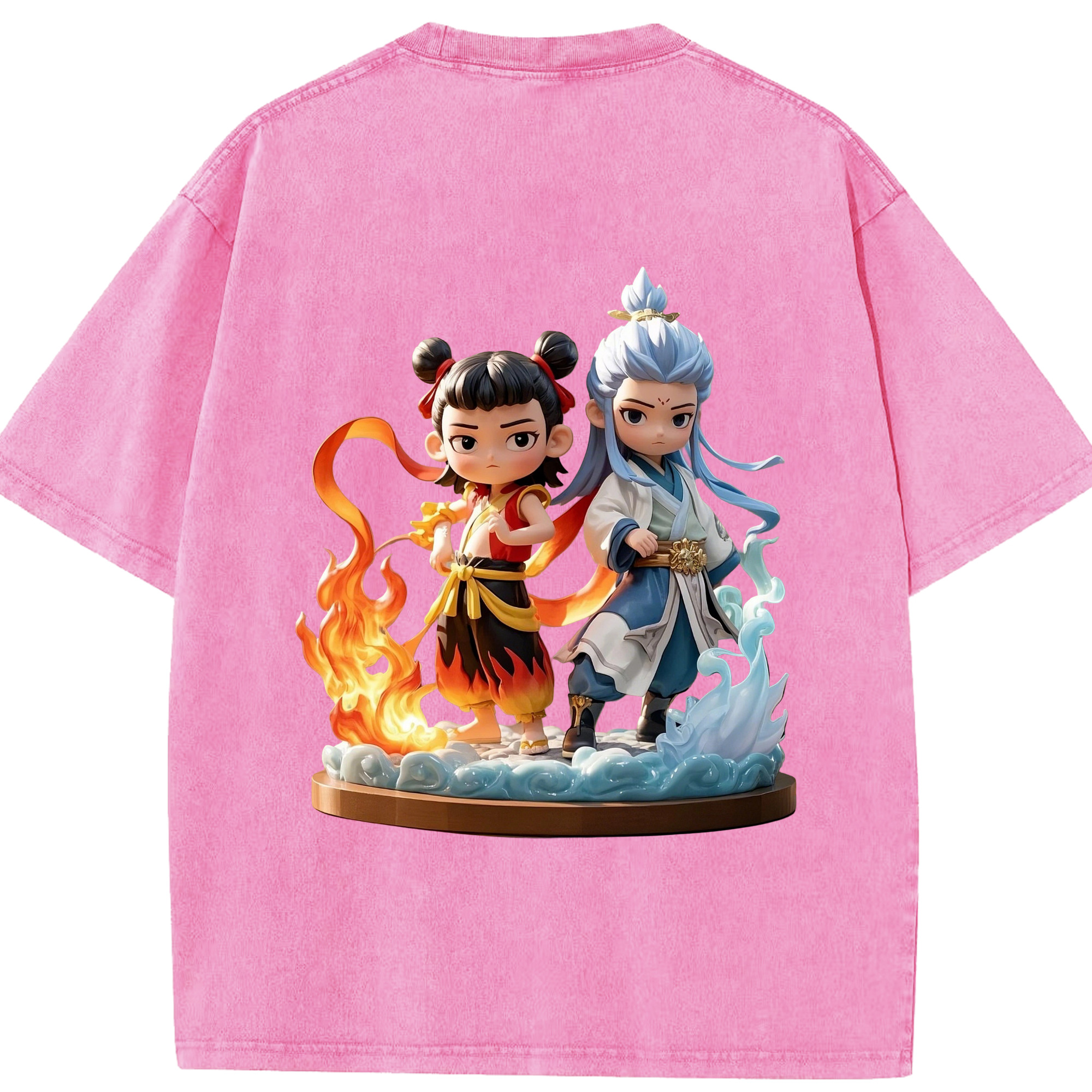 （画像用） Ne Zha 2 ナタ 魔童の大暴れ 綿100% ヴィンテージ風 半袖Tシャツ（背面プリント）